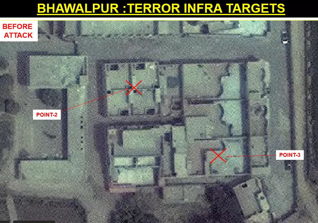 Bahawalpur JeM complex before attack — Points 2-3 showing intact compound buildings